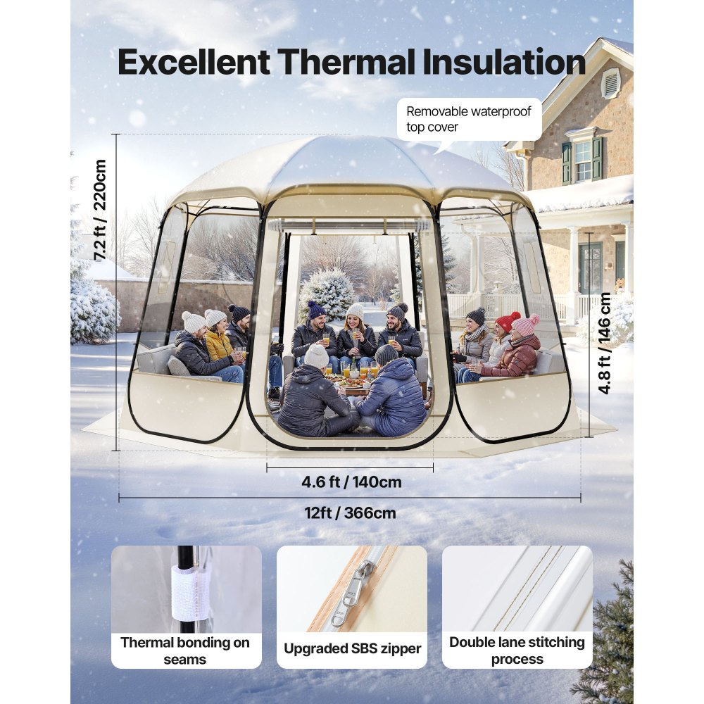 VEVOR Pop up Bubble Tent, 12 x 11.1 ft Waterproof & UV-Resistant, Clear Camping Tent Shelter, Outdoor Garden Dome Igloo Tents with Windows, 540° Panoramic View, for 10-12 Persons Patio Backyard