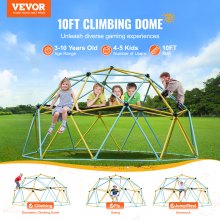 VEVOR Climbing Dome, 10FT Dom Geometric Alpinist cu hamac și leagăn, pentru copii cu vârsta între 3 și 10 ani, Jungle Gym Suportă 750 LBS și asamblare ușoară, cu mâner de alpinism, echipament de joacă în curte în aer liber