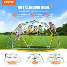 VEVOR Cúpula de escalada, para niños de 3 a 10 años, escalador de cúpula geométrica de 10 pies con hamaca y columpio, gimnasio en la jungla soporta 750 libras y fácil montaje, con agarre de escalada, equipo de juego para patio trasero al aire libre