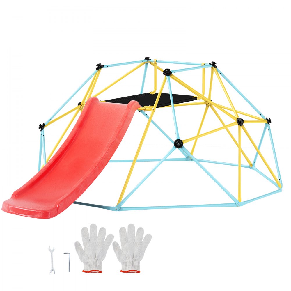 VEVOR Climbing Dome, 8FT Geometric Dome Climber with Slide, for Kids 3 to 9 Years Old, Jungle Gym Supports 600LBS and Easy Assembly, with Climbing Grip, Outdoor and Indoor Play Equipment for Kids