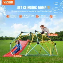 VEVOR Climbing Dome, 8 láb geometrikus kupola hegymászó csúszdával, 3-9 éves gyerekeknek, Jungle Gym 600 LBS támasztékkal és könnyű összeszereléssel, mászó markolattal, kültéri és beltéri játékfelszerelés gyerekeknek