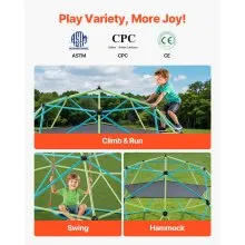 VEVOR Climbing Dome 10FT Geometric Dome Climber Jungle Gym with Swing & Hammock