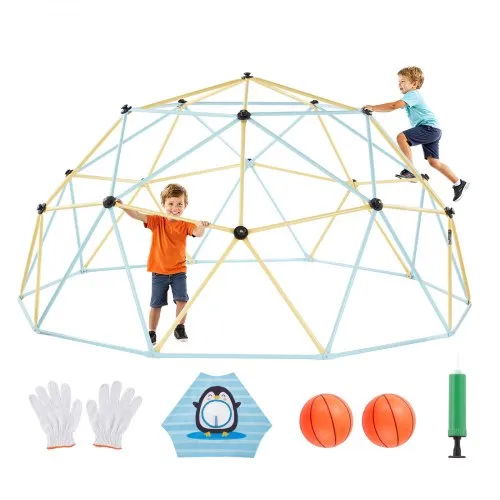 VEVOR Climbing Dome, 305cm Geometric Dome Climber, 453kg Loading Jungle Gym Playground with 2 Basketballs & Octopus Net, Easy-Assembly Outdoor Backyard Climbing Equipment for Kids 3 to 10 Years Old
