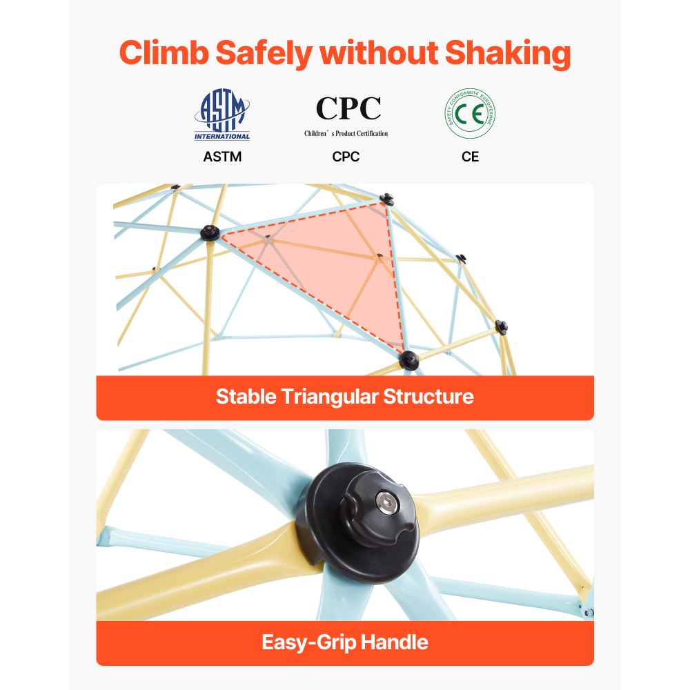 VEVOR Climbing Dome, 305cm Geometric Dome Climber, 453kg Loading Jungle Gym Playground with 2 Basketballs & Octopus Net, Easy-Assembly Outdoor Backyard Climbing Equipment for Kids 3 to 10 Years Old