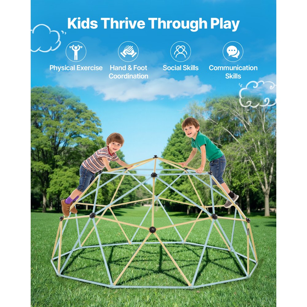 VEVOR Climbing Dome, 10FT Geometric Dome Climber, 1000LBS Loading Jungle Gym Playground with 2 Basketballs & Octopus Net, Easy-Assembly Outdoor Backyard Climbing Equipment for Kids 3 to 10 Years Old