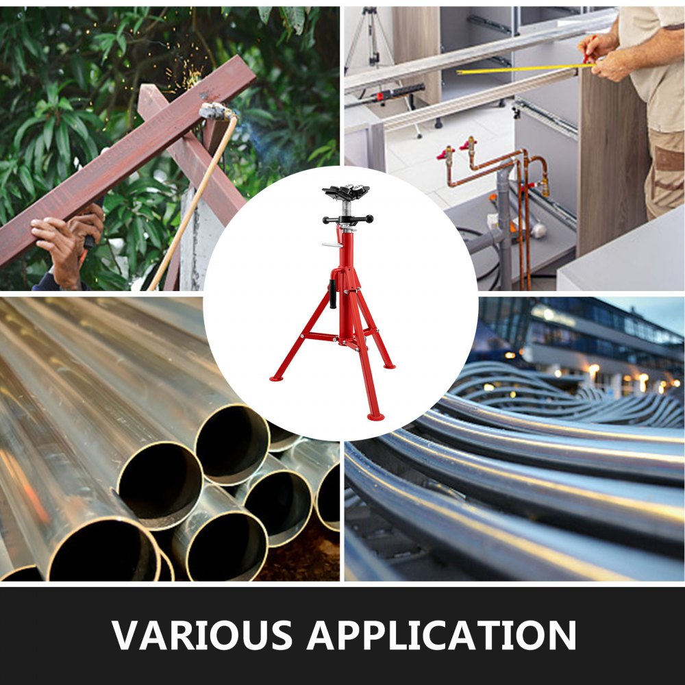 VEVOR Pipe Jack Stand with 4-Ball Transfer V-Head 6mm Thickness and Folding Legs 1500LB Welding Pipe Stand Adjustable Height 28-52IN 1107S-type Pipe Jacks for Welding