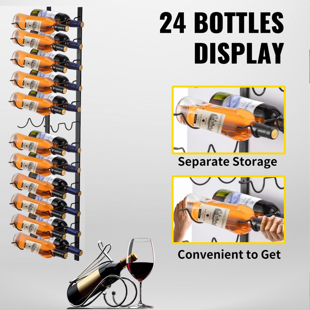 VEVOR VEVOR Botellero de pared, 12 x 2 botellas, soporte para vino,  toallero, estante vertical de acero negro para vino, moderno soporte  decorativo para botellas de vino montado en la pared, diseño