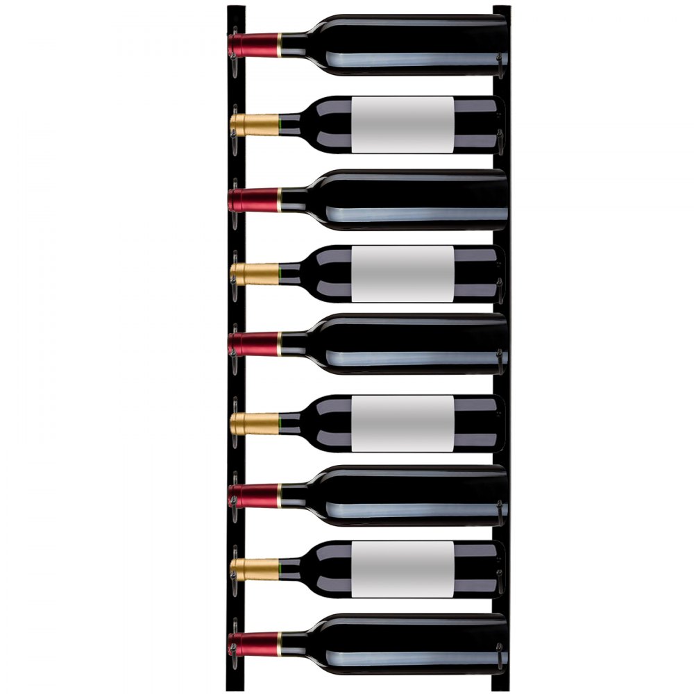 VEVOR vægmonteret vinreol, 9 flasker vinholder håndklædeholder, sort stål lodret vinreol, moderne dekorativ vægmonteret vinflaskeholder, fremadrettet design Enkelt opbevaringsvægstativ 35 x 6 x 1 tommer