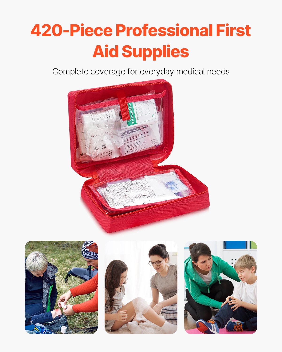 VEVOR First Aid Kit, 420 Pieces, 600D Nylon Large Survival First Aid Bag, Emergency Medical Supplies, for Home, Car, Office, Travel, Camping, Truck, Hiking, Sports, Vehicle and Outdoor Emergencies