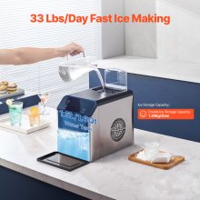 Countertop Nugget Ice Maker 33Lbs/24H Self-Cleaning with Scoop Home Office Bar