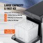 VEVOR countertop ice maker showcasing large capacity with 15 mins ice making and 37lbs/day production.