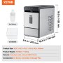 VEVOR countertop ice maker with stainless steel body, ice scoop, ice basket, and dimensions 16.9" x 9.5" x 16.5".