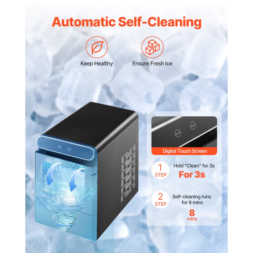 VEVOR Nugget Ice Maker, 37lbs/24H Pebble Ice Maker with Self Cleaning, Chewable Ice Maker with Ice Scoop and Basket, Stainless Steel Ice Machine with Convenient Ice Transfer for Home Kitchen Office