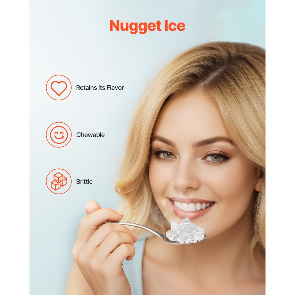 VEVOR Nugget Ice Maker, 37lbs/24H Pebble Ice Maker with Self Cleaning, Chewable Ice Maker with Ice Scoop and Basket, Stainless Steel Ice Machine with Convenient Ice Transfer for Home Kitchen Office