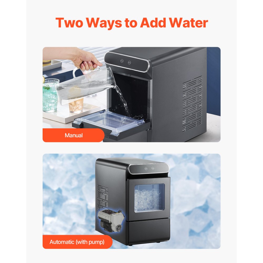 VEVOR Nugget Ice Maker, 37lbs/24H Pebble Ice Maker with Self Cleaning, Chewable Ice Maker with Ice Scoop and Basket, Stainless Steel Ice Machine with Convenient Ice Transfer for Home Kitchen Office