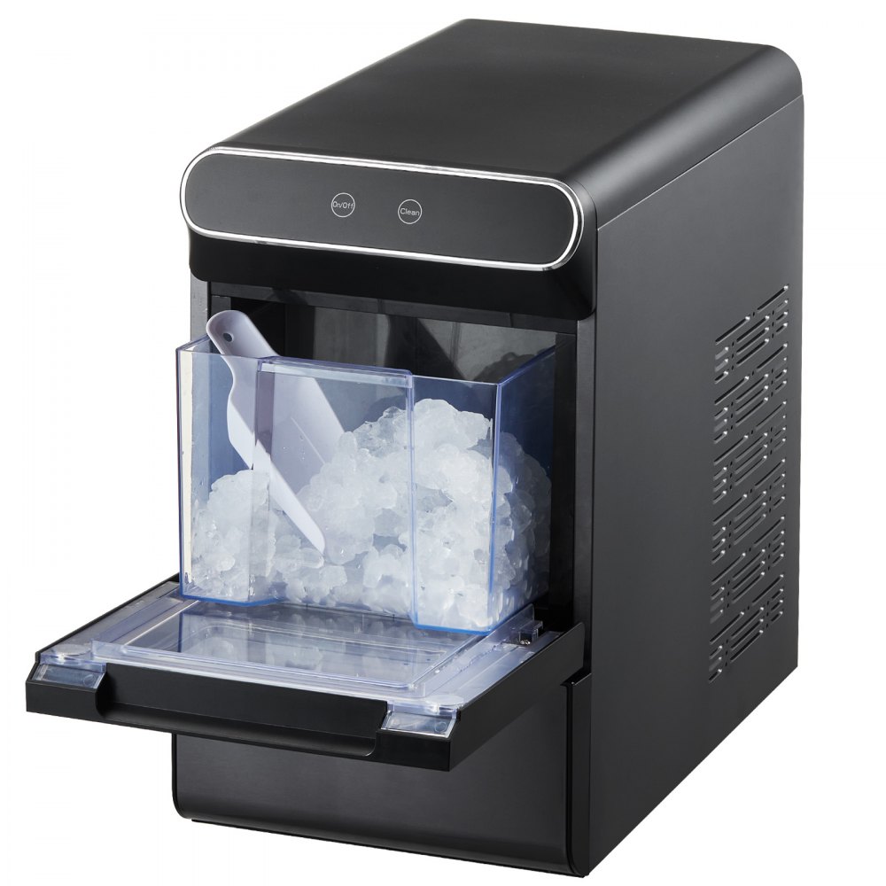 VEVOR Nugget Ice Maker, 37lbs/24H Pebble Ice Maker with Self Cleaning, Chewable Ice Maker with Ice Scoop and Basket, Stainless Steel Ice Machine with Convenient Ice Transfer for Home Kitchen Office