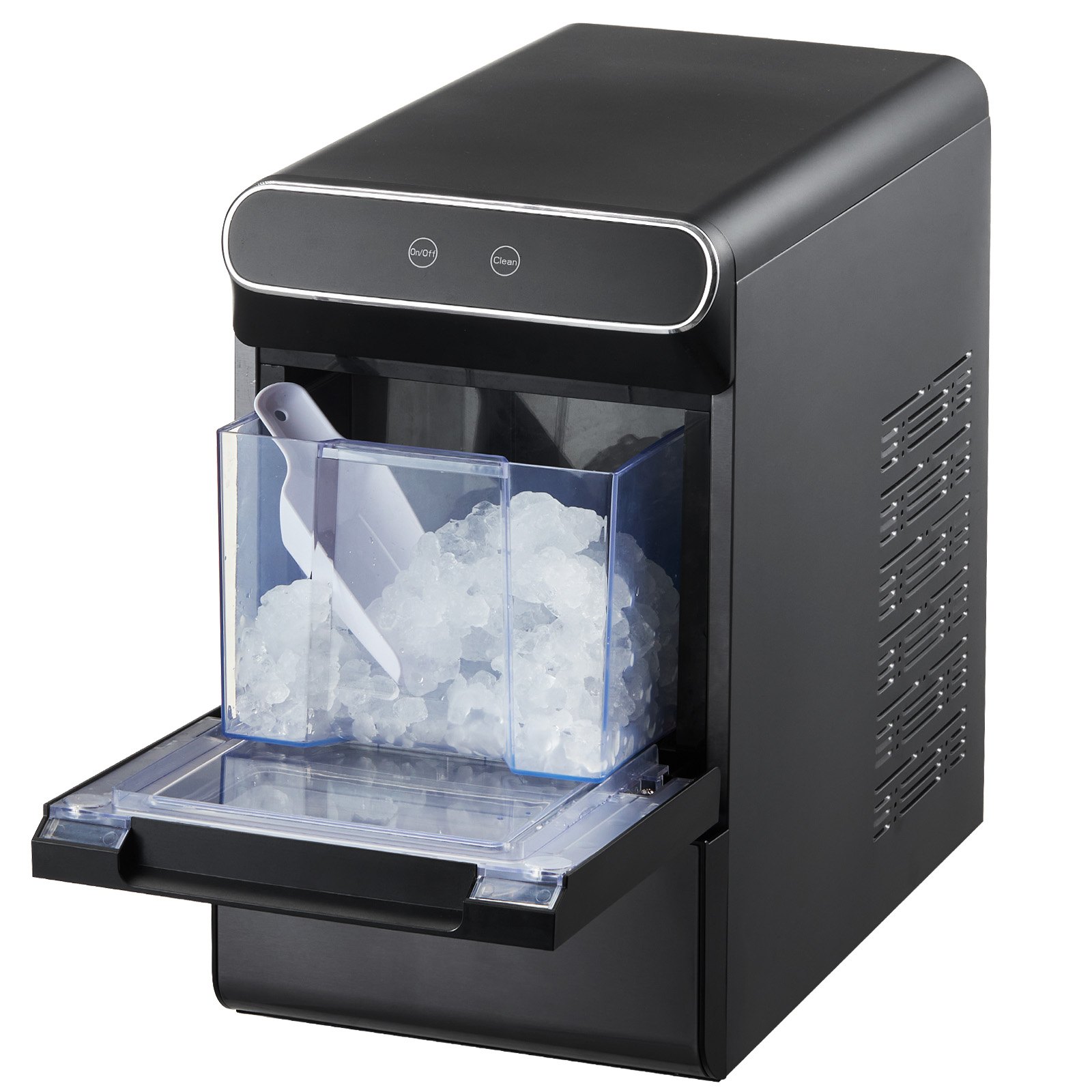 VEVOR Nugget Ice Maker, 37lbs/24H Pebble Ice Maker with Self Cleaning, Chewable Ice Maker with Ice Scoop and Basket, Stainless Steel Ice Machine with Convenient Ice Transfer for Home Kitchen Office