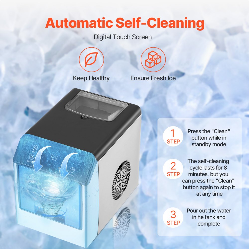 Máquina de hielo en pepitas VEVOR, 15 kg/24 h, con autolimpieza, máquina de hielo masticable con cuchara y bandeja de goteo, máquina de hielo de acero inoxidable con práctica transferencia de hielo para el hogar, la cocina y la oficina.