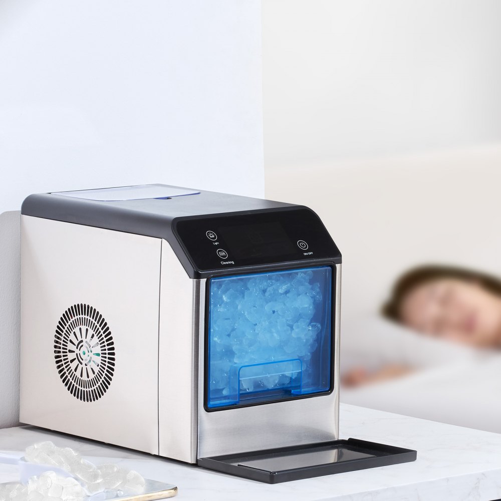 Máquina de hielo en pepitas VEVOR, 15 kg/24 h, con autolimpieza, máquina de hielo masticable con cuchara y bandeja de goteo, máquina de hielo de acero inoxidable con práctica transferencia de hielo para el hogar, la cocina y la oficina.