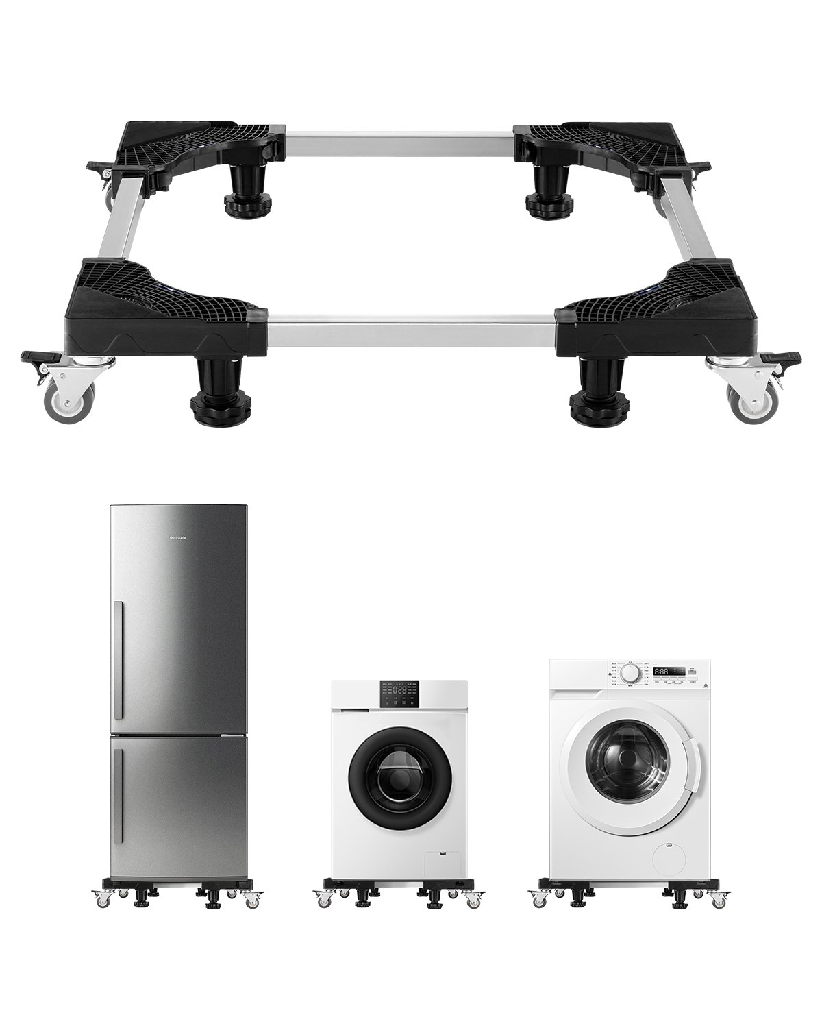 VEVOR Fridge Stand Mobile Base, 500kg Load Capacity, Washing Machine Stand with 8 Locking Twin Wheels and 4 Brakes, 27.5 -35.4 Inches Adjustable Furniture Dolly for Washer, Refrigerator and Dryer