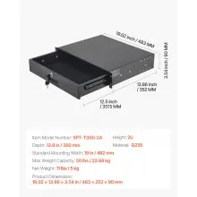 VEVOR 2U Rack Mount Drawer, 50 lbs Max Load-Bearing, Lockable Server Cabinet Case, Sliding Drawer with Lock and Cable Management Holes, for 19 in Network Equipment Server AV Rack or Cabinet Enclosure