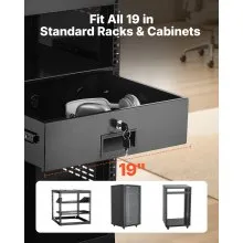 VEVOR 3U Rack Mount Drawer, 50 lbs Max Load-Bearing, Lockable Server Cabinet Case, Sliding Drawer with Lock and Cable Management Holes, for 19 in Network Equipment Server AV Rack or Cabinet Enclosure