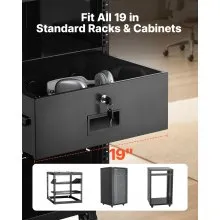 VEVOR 4U Rack Mount Drawer, 50 lbs Max Load-Bearing, Lockable Server Cabinet Case, Sliding Drawer with Lock and Cable Management Holes, for 19 in Network Equipment Server AV Rack or Cabinet Enclosure