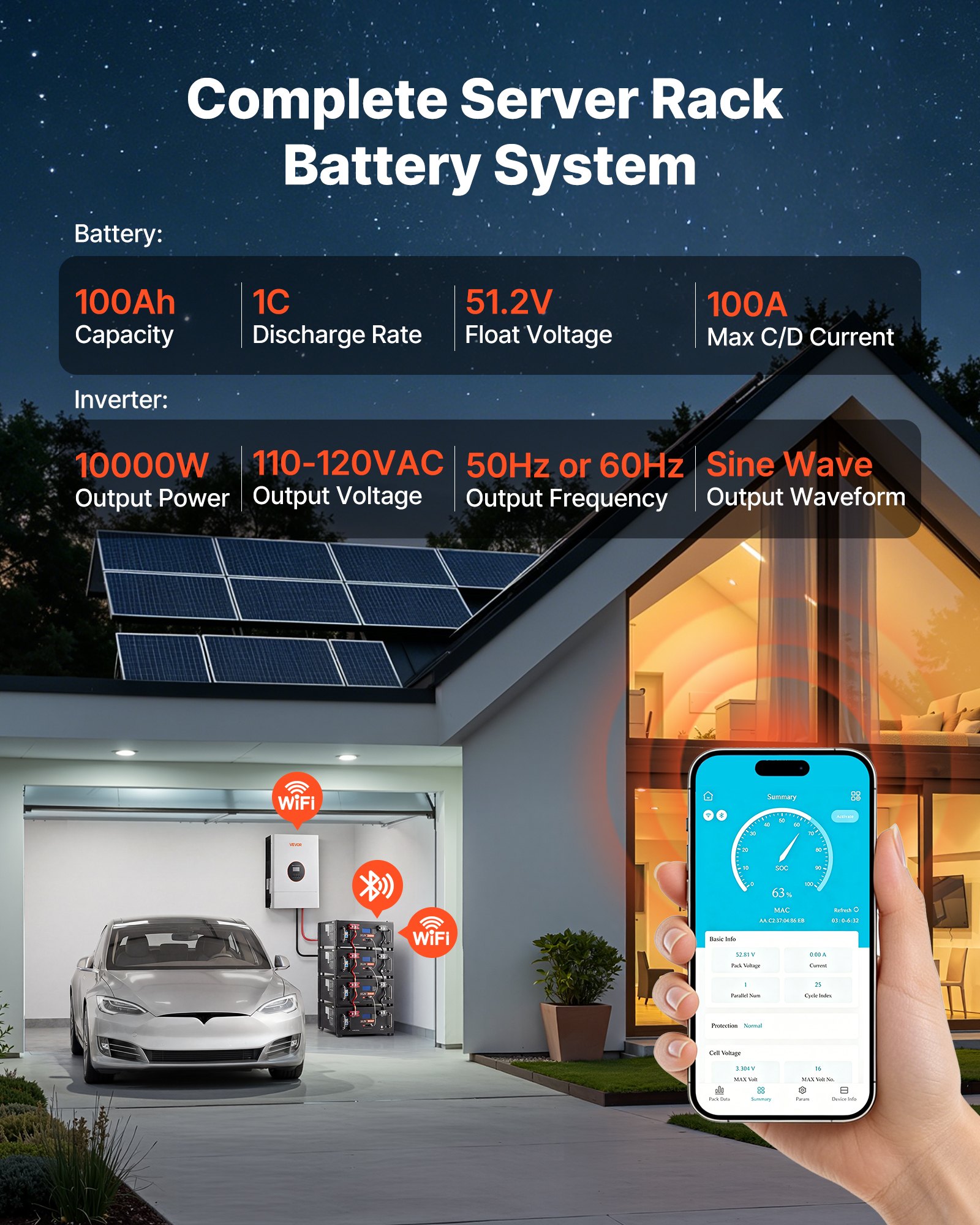VEVOR Home Power Station Backup Power, 5120Wh, LiFePO4 Lithium Battery, Support Communication, Bluetooth and WiFi, AC 10000W Inverter, Fast Charge, for Home Backup, Emergency, Solar System Components