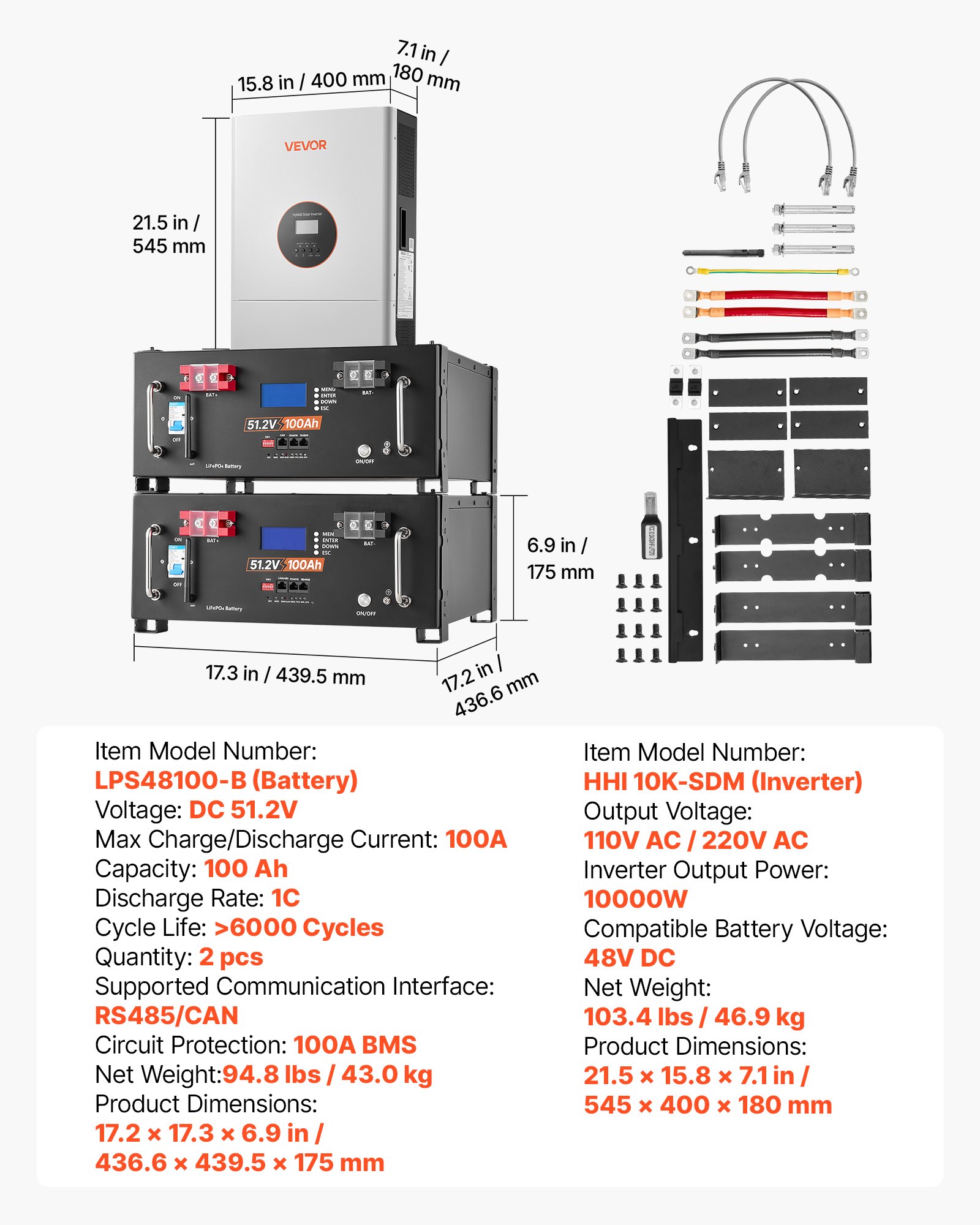 VEVOR Home Power Station Backup Power, 5120Wh, LiFePO4 Lithium Battery, Support Communication, Bluetooth and WiFi, AC 10000W Inverter, Fast Charge, for Home Backup, Emergency, Solar System Components
