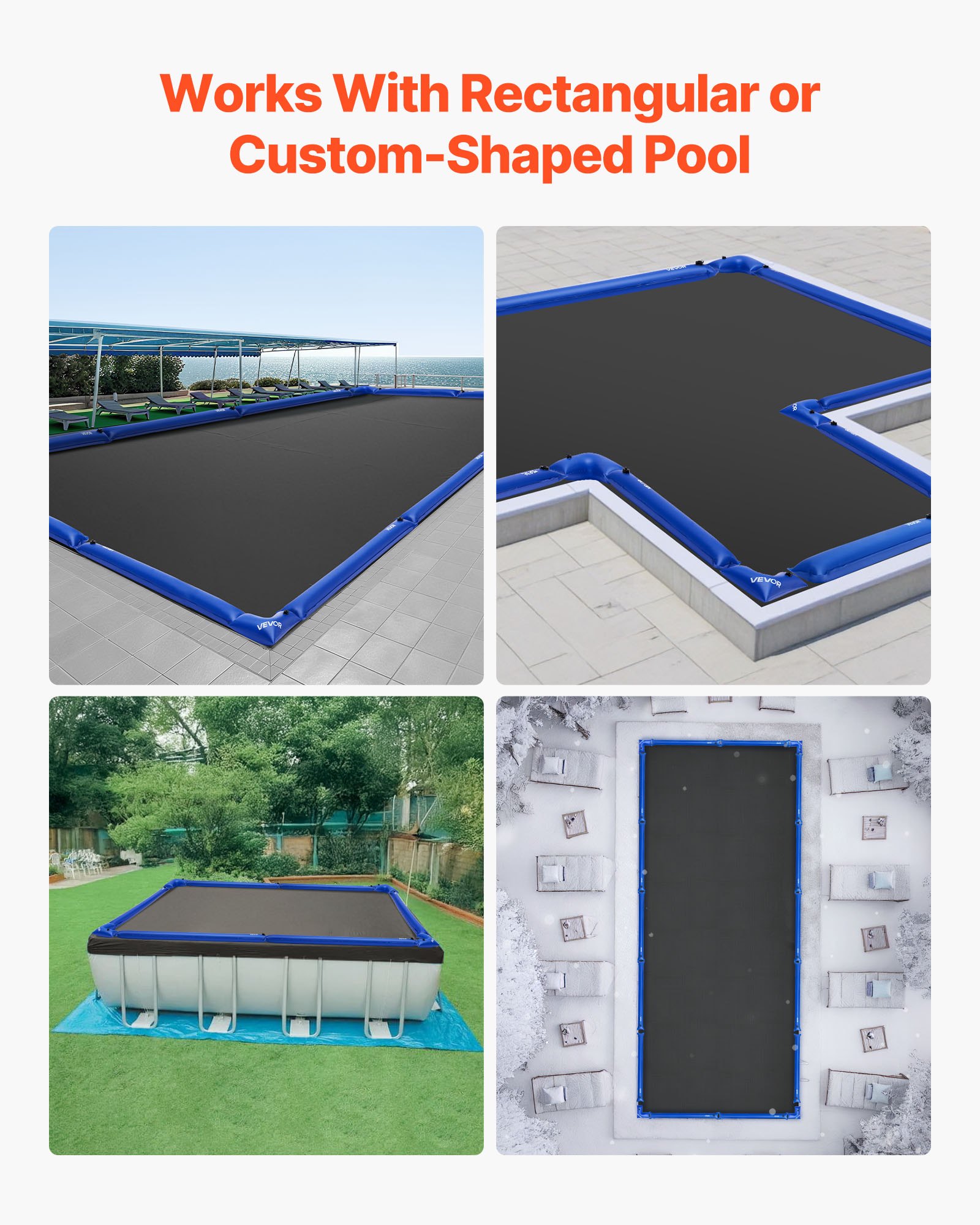 VEVOR Corner Pool Water Tubes, 4 Pack 22.4 x 22.2 in, Corner Winter Water Bags with Leakproof Screw Cap, 0.4mm Heavy Duty PVC, Cold-Resistant Weights for Inground Swimming Pool Covers