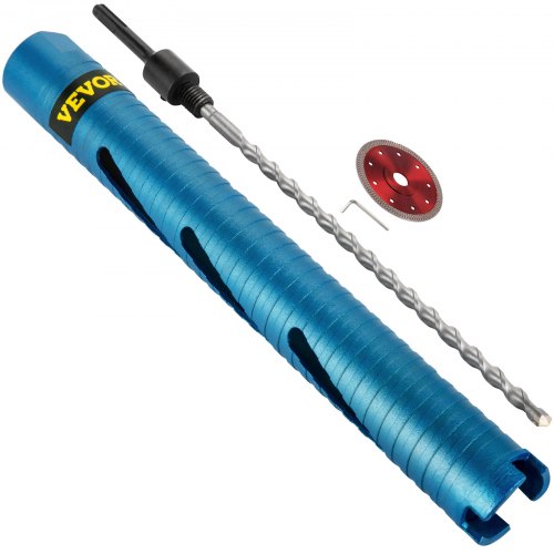VEVOR Dry Core Drill Bit, 1.5\" / 38.1 mm Diameter 5/8\"-11 Threaded, 9.5\" / 241.3mm Depth Diamond Coring Bore Tool with a Pilot Bit & 4.5\" Blade, Masonry Hole Saw Bits for Hard Concrete Brick and B