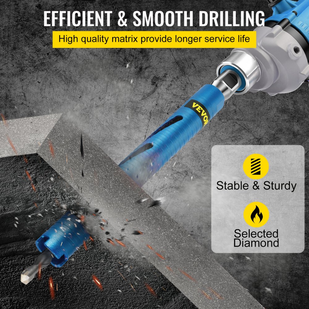 VEVOR Dry Core Drill Bit, 1.5" / 38.1 mm Diameter 5/8"-11 Threaded, 9.5" / 241.3mm Depth Diamond Coring Bore Tool with a Pilot Bit & 4.5" Blade, Masonry Hole Saw Bits for Hard Concrete Brick and Block