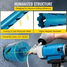VEVOR Dry Core Drill Bit,  88.9 mm Diameter 11 Threaded, 241.3mm Depth Diamond Coring Bore Tool with a Pilot Bit &  Blade, Masonry Hole Saw Bits for Hard Concrete Brick