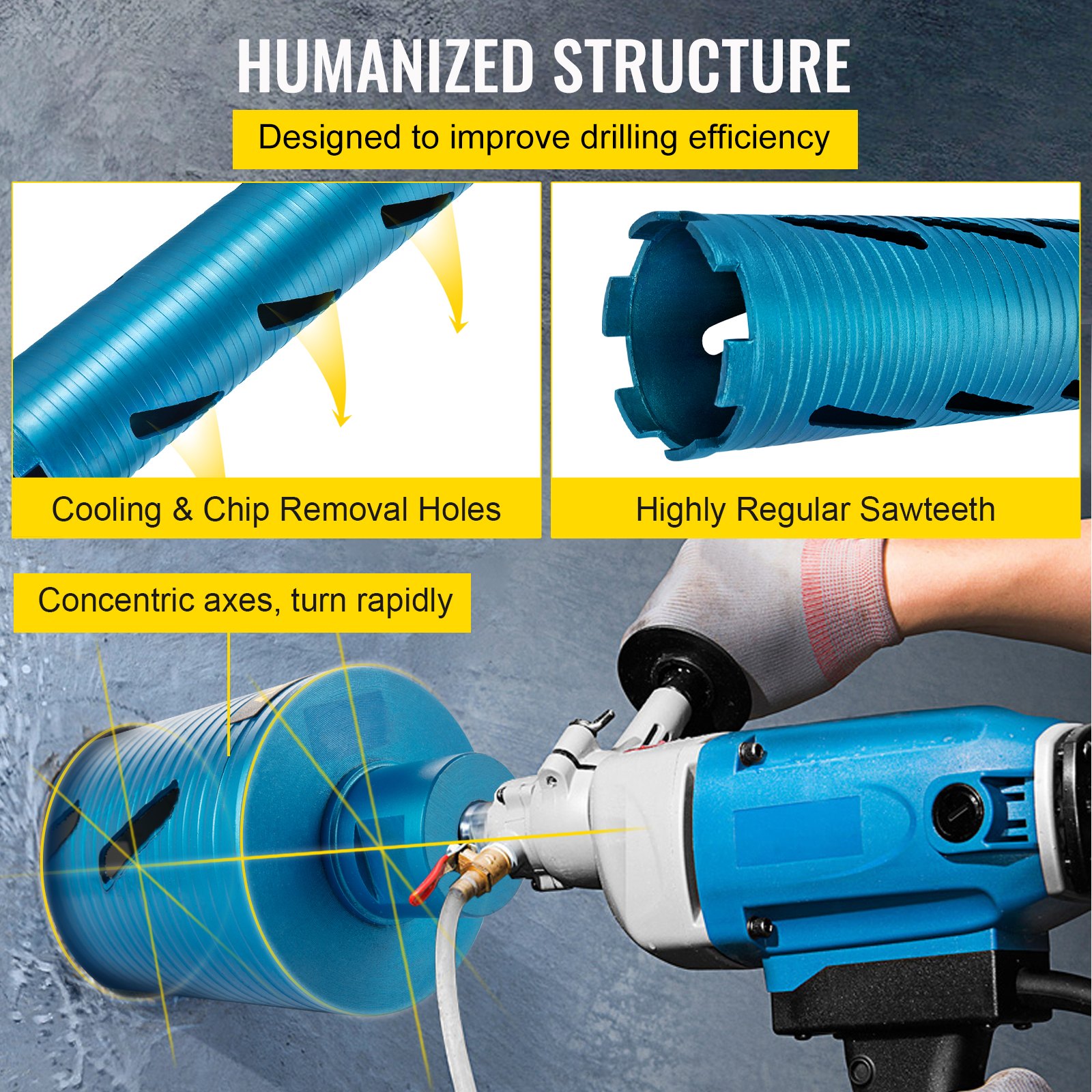 VEVOR dry core drill bit with cooling holes, sawteeth, and concentric axes.
