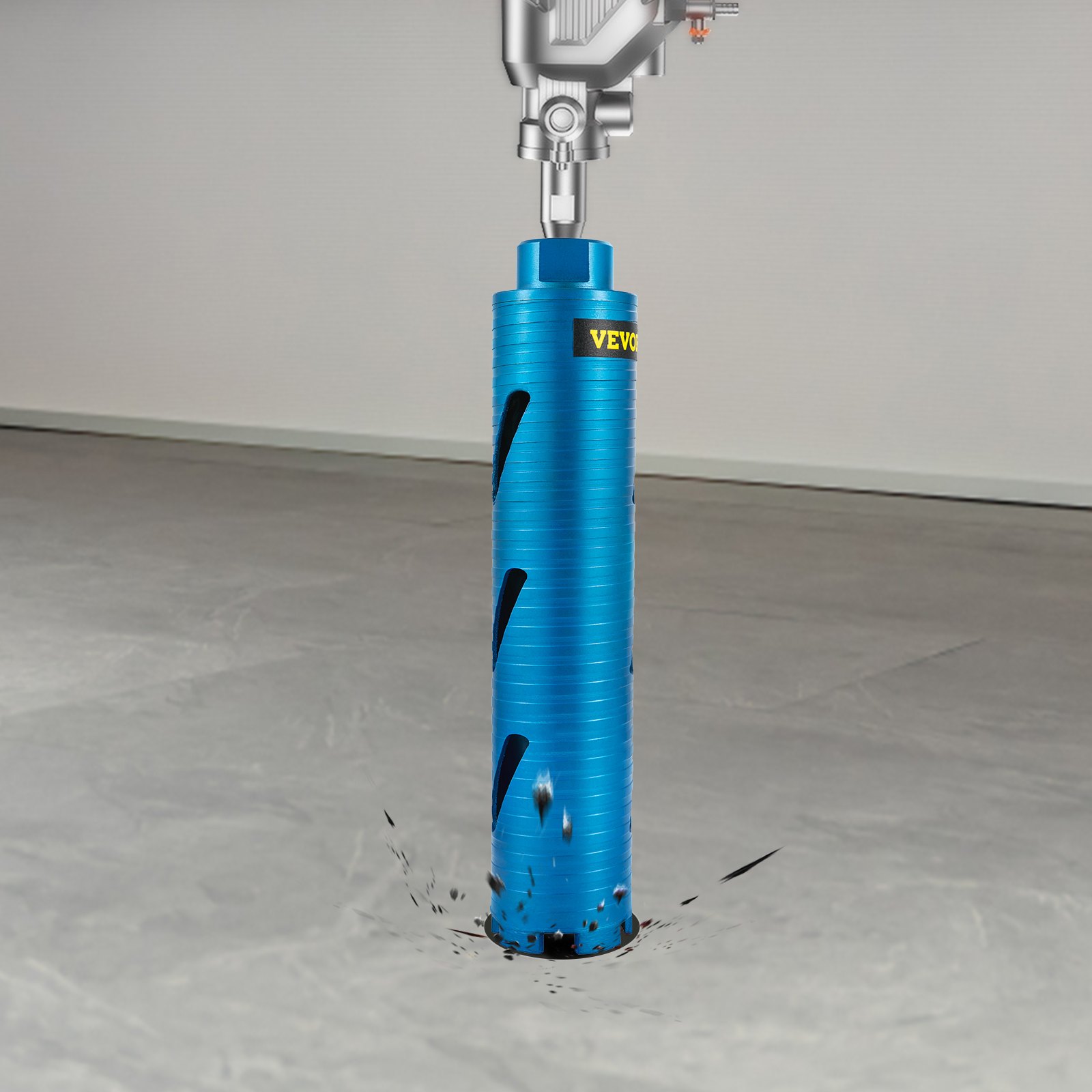 VEVOR dry core drill bit in use on concrete floor.