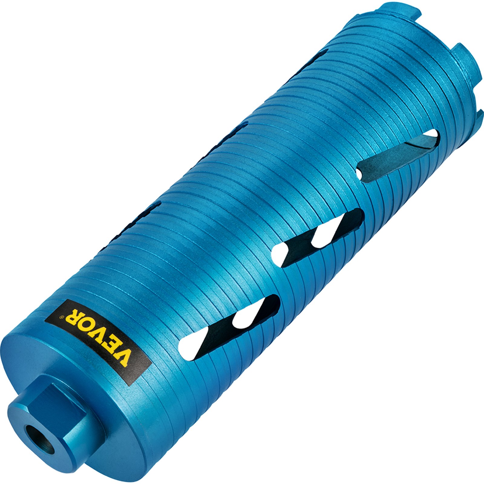 blue VEVOR dry core drill bit with ventilation slots and hexagonal shank.