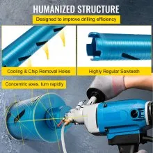 VEVOR Core Drill Bit, 2" / 50.8 mm Diameter 5/8"-11 Threaded, 9.5" / 241.3mm Depth Diamond Dry Coring Bore Tool with a Pilot Bit & 4.5" Blade, Masonry Hole Saw Bits for Hard Concrete Brick and Block