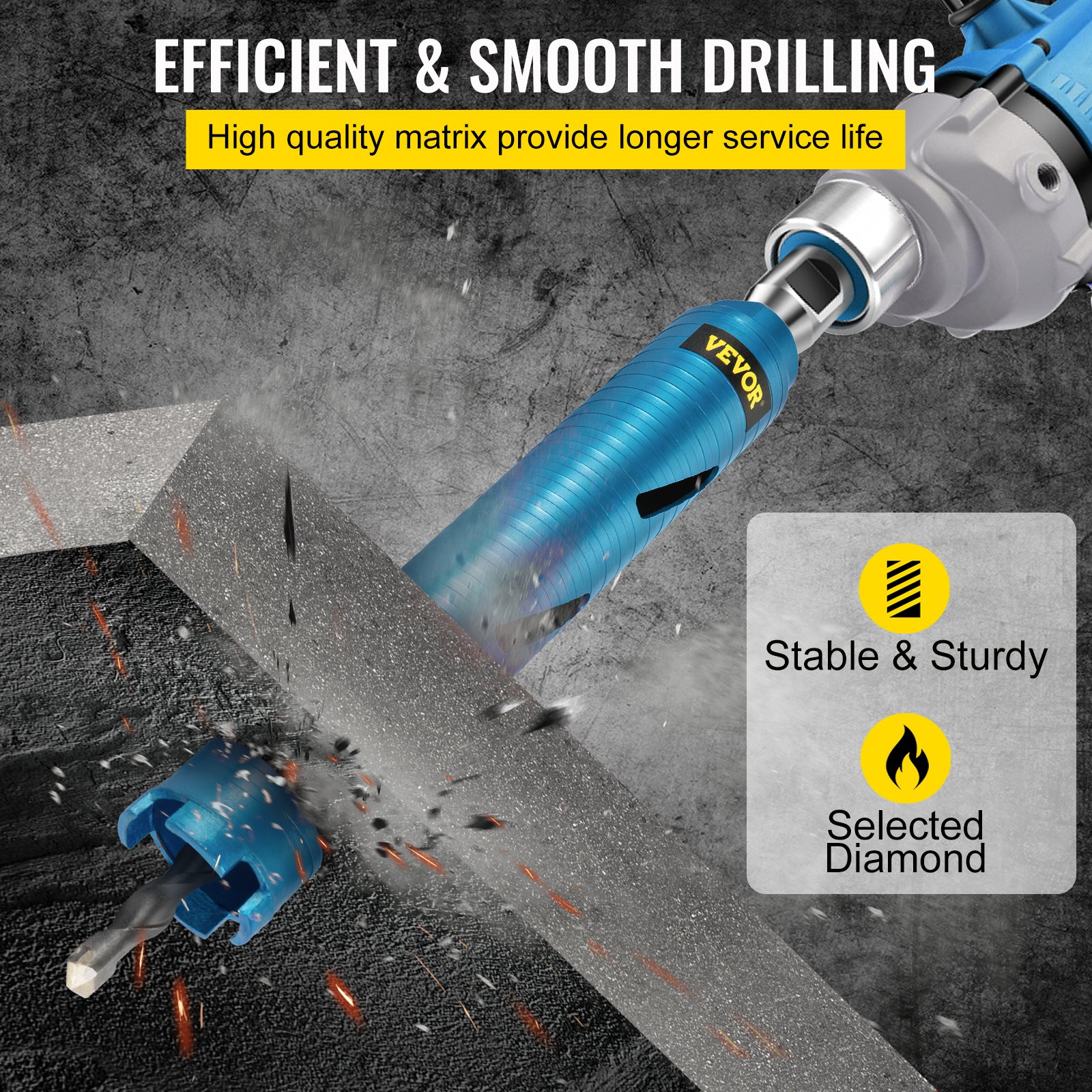 VEVOR Core Drill Bit, 2\" / 50.8 mm Diameter 5/8\"-11 Threaded, 9.5\" / 241.3mm Depth Diamond Dry Coring Bore Tool with a Pilot Bit & 4.5\" Blade, Masonry Hole Saw Bits for Hard Concrete Brick and Blo