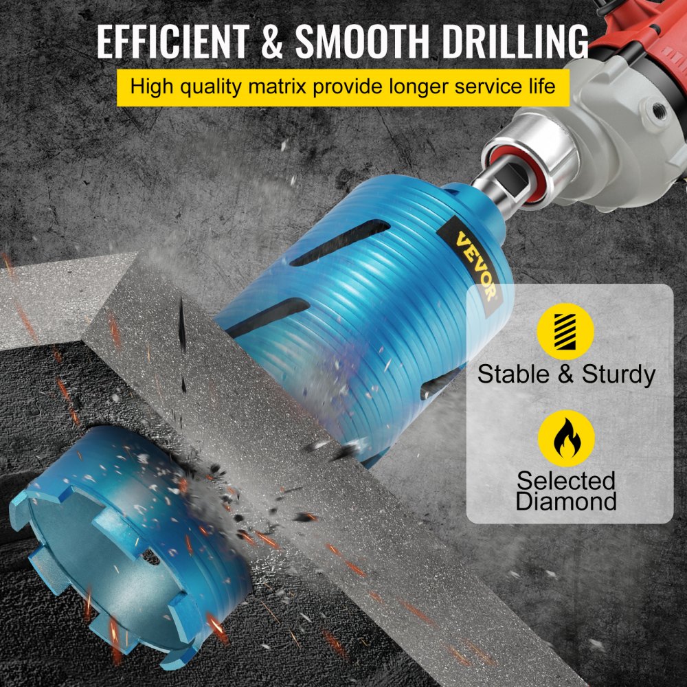 VEVOR Diamond Core Drill, 4\"/101mm Diameter Core Drill Bit, 9.5\"/241mm Concrete Core Drill Bit, 5/8\"-11 Thread Core Bit, Dry/Wet Drill Core Bits with a Blade, Diamond Wet Coring Bit For Concrete Br
