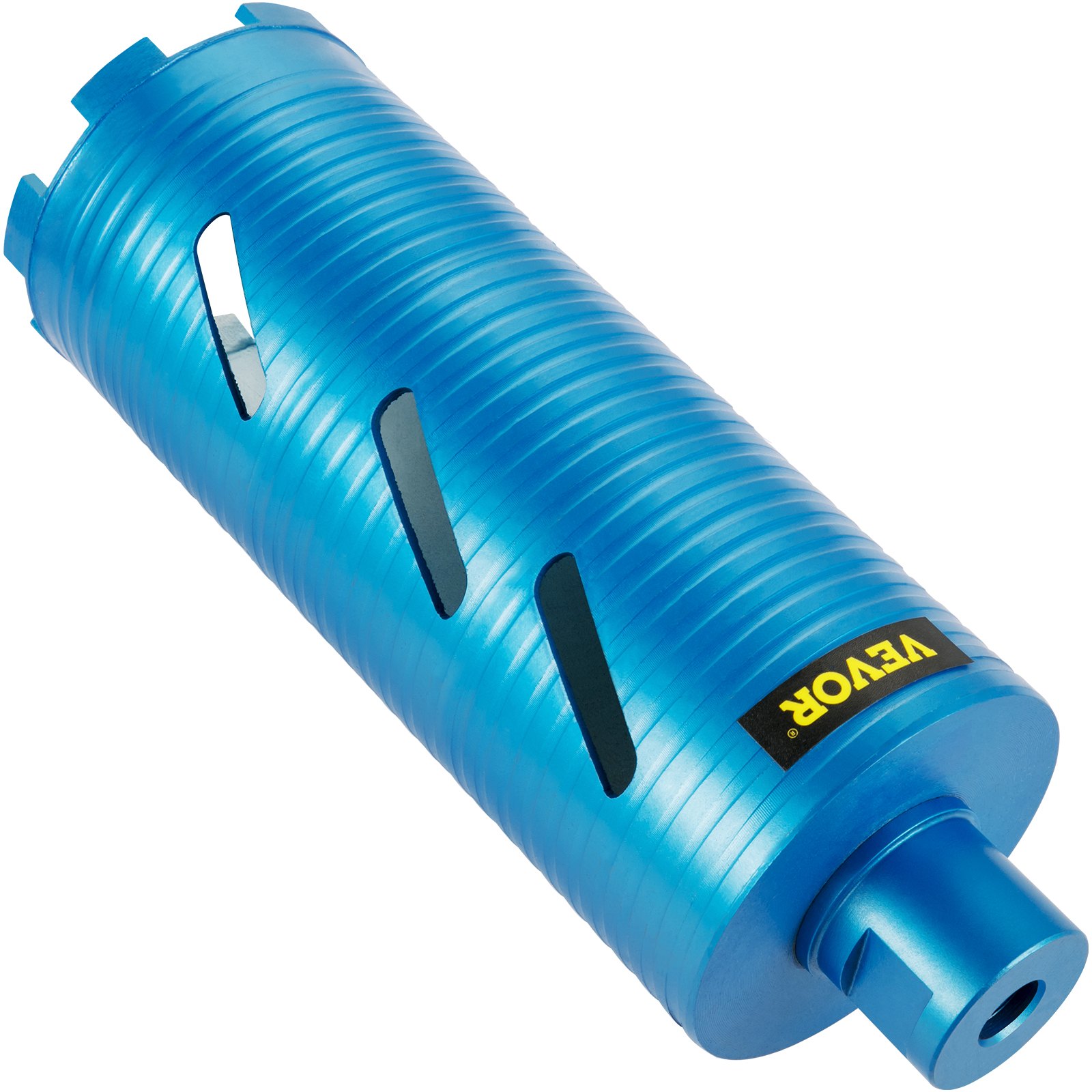 VEVOR diamond core drill bit in blue with ridged body and ventilation slots.