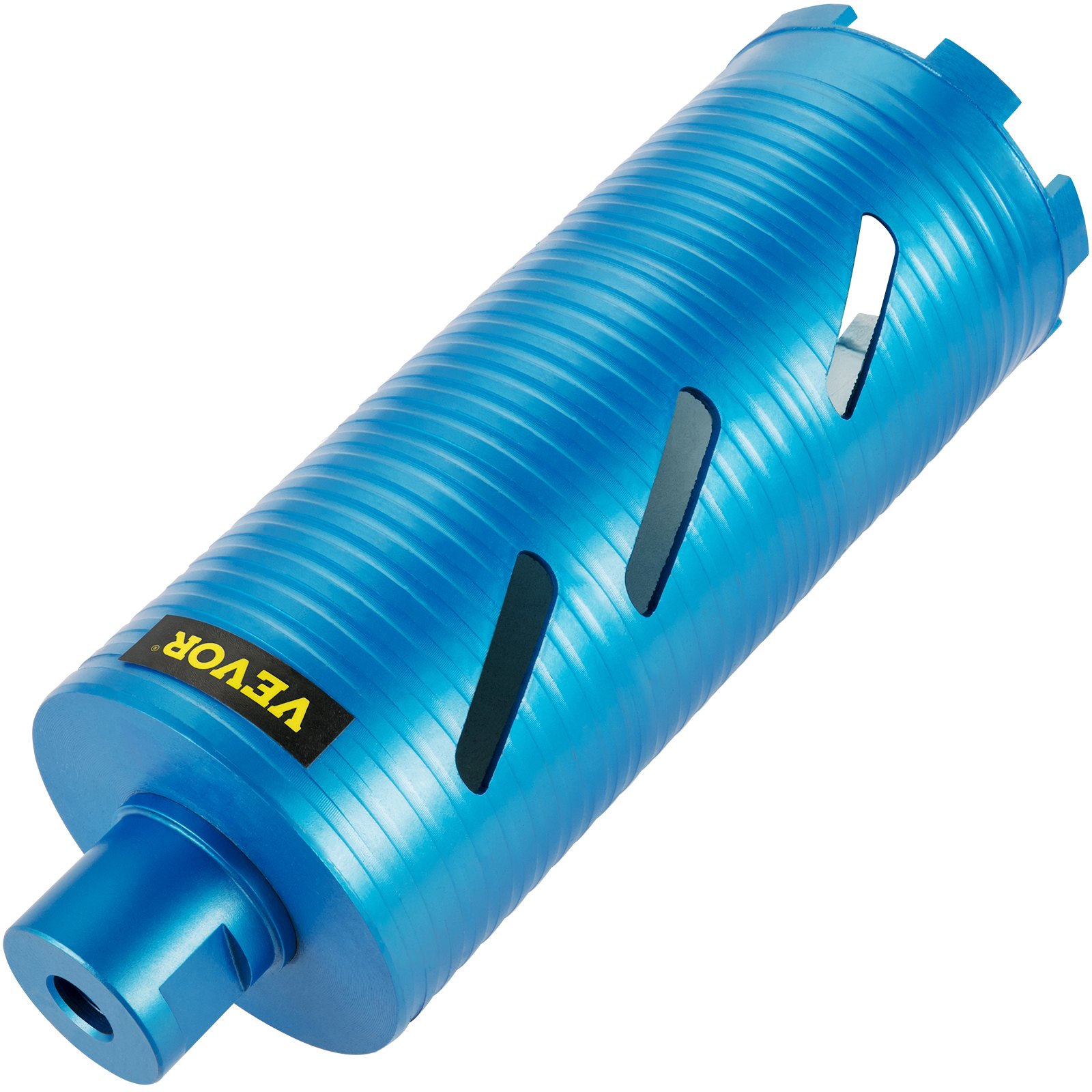 blue VEVOR diamond core drill bit with a ridged surface and black vents.