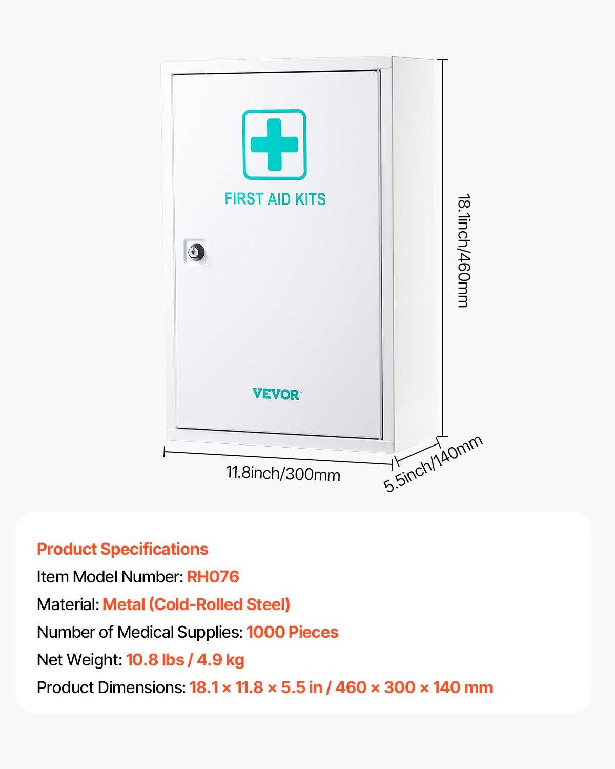 VEVOR 3-Shelf First Aid Cabinet, 1000 Pieces, Large Capacity First Aid Kit, Wall Mounted Medicine Cabinet, OSHA & ANSI 2015 (Class A), Industrial Emergency Metal Med Box, for Business and Worksite