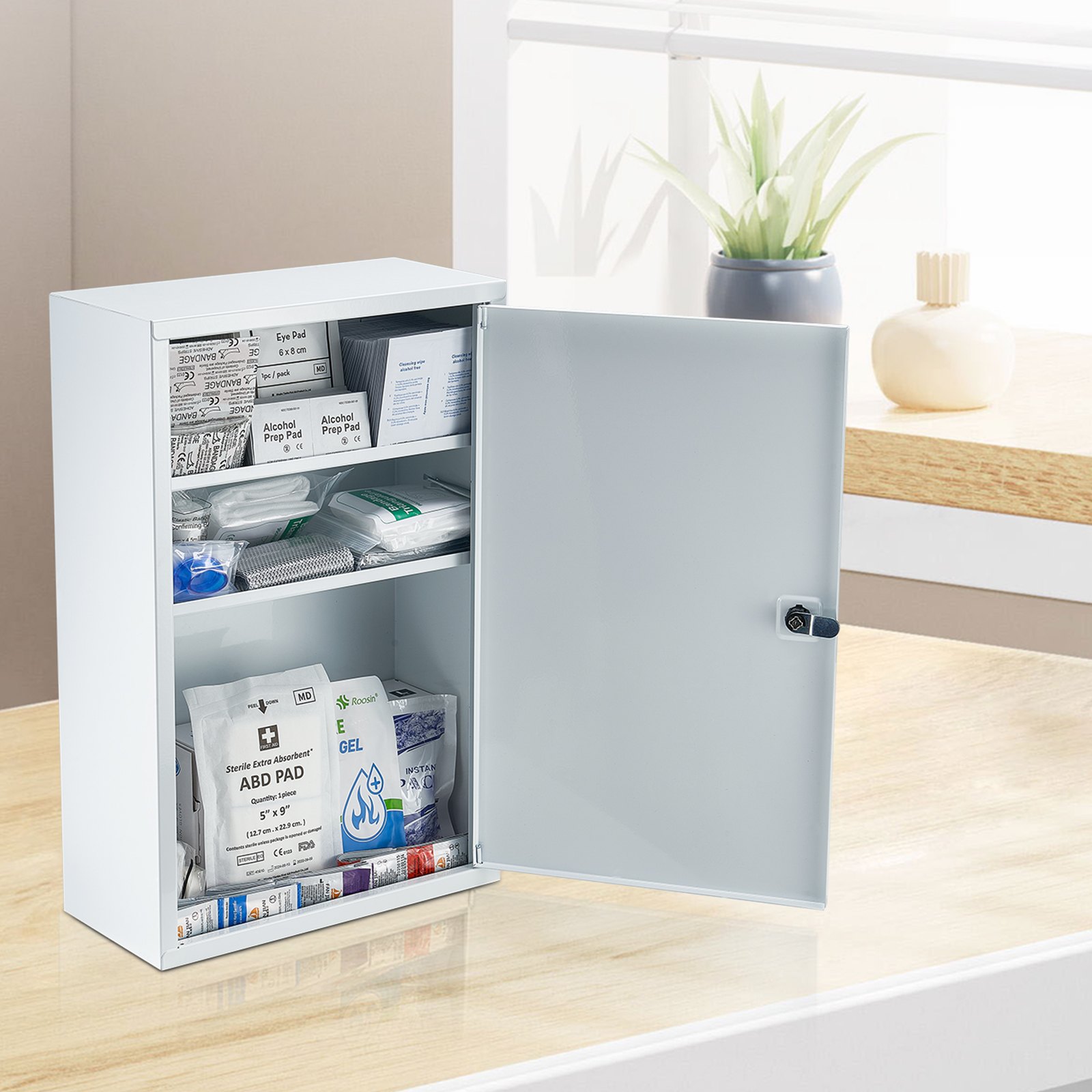 VEVOR 3-Shelf First Aid Cabinet, 1000 Pieces, Large Capacity First Aid Kit, Wall Mounted Medicine Cabinet, OSHA & ANSI 2015 (Class A), Industrial Emergency Metal Med Box, for Business and Worksite