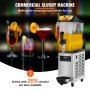 VEVOR slushy machine with colorful drinks, promoting 20% alcohol options and commercial use.