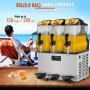 VEVOR slushy machine on beach with orange drinks, 36l capacity, serves up to 150 cups.