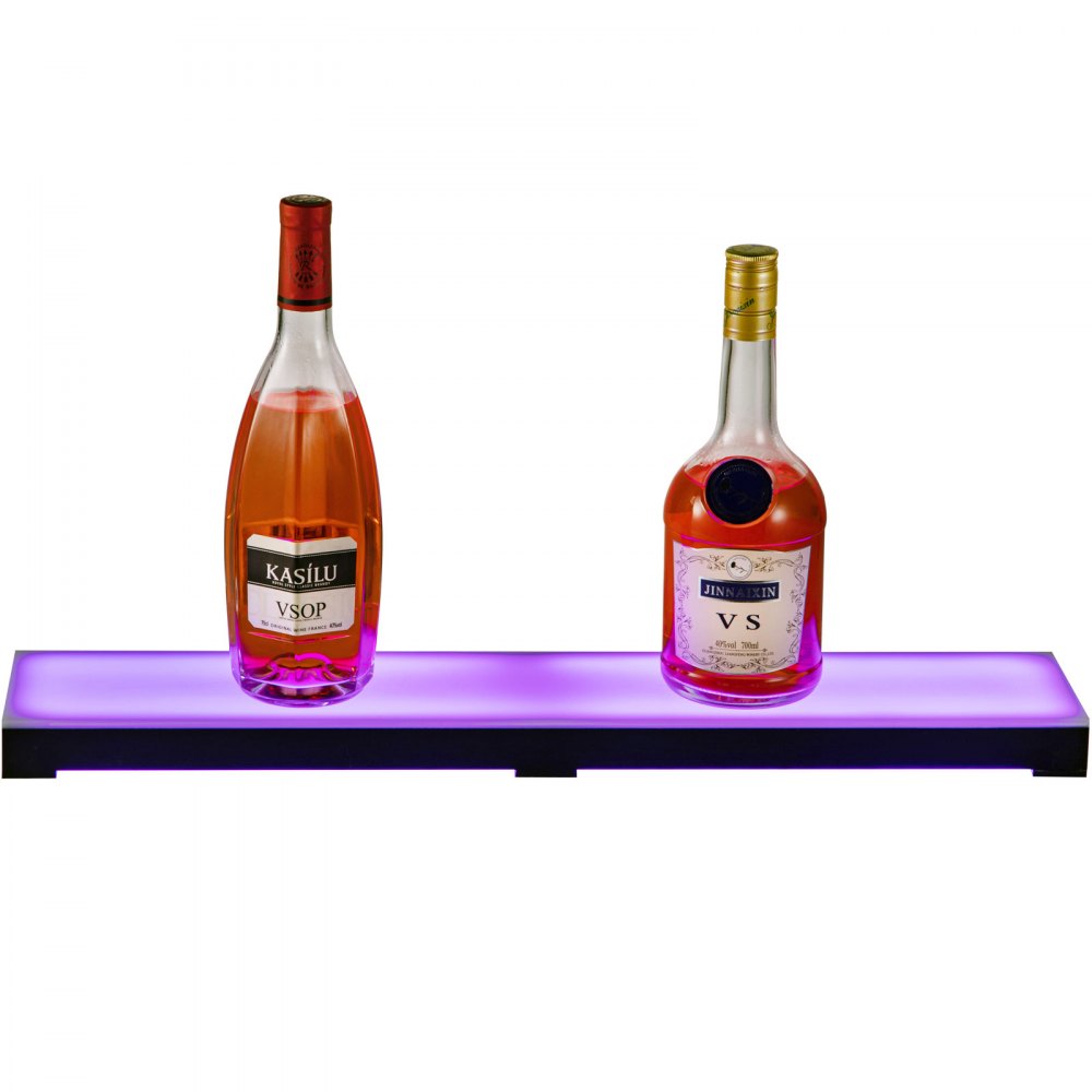 VEVOR LED Lighted Liquor Bottle Display Shelf, 24-inch LED Bar Shelves for Liquor, 1-Step Lighted Liquor Bottle Shelf for Home/Commercial Bar, Acrylic Lighted Bottle Display with Remote & App Control