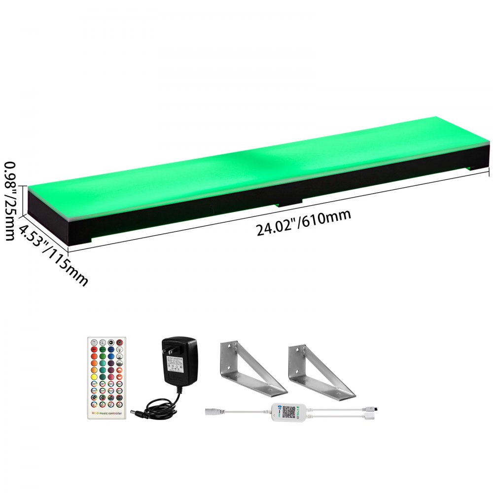 VEVOR LED Lighted Liquor Bottle Display Shelf, 24-inch LED Bar Shelves for Liquor, 1-Step Lighted Liquor Bottle Shelf for Home/Commercial Bar, Acrylic Lighted Bottle Display with Remote & App Control