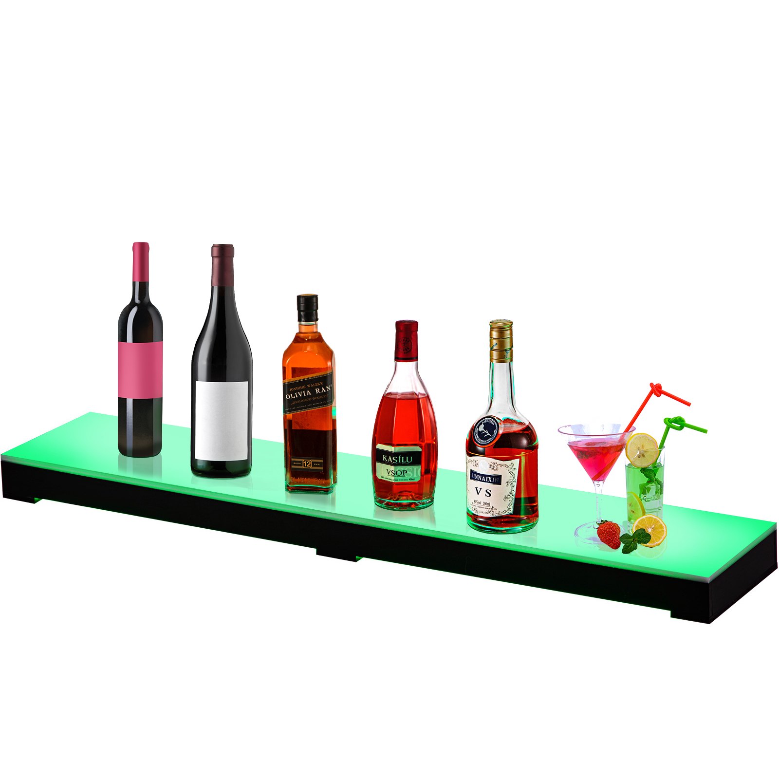 VEVOR LED Lighted Liquor Bottle Display Shelf, 24-inch LED Bar Shelves for Liquor, 1-Step Lighted Liquor Bottle Shelf for Home/Commercial Bar, Acrylic Lighted Bottle Display with Remote & App Control