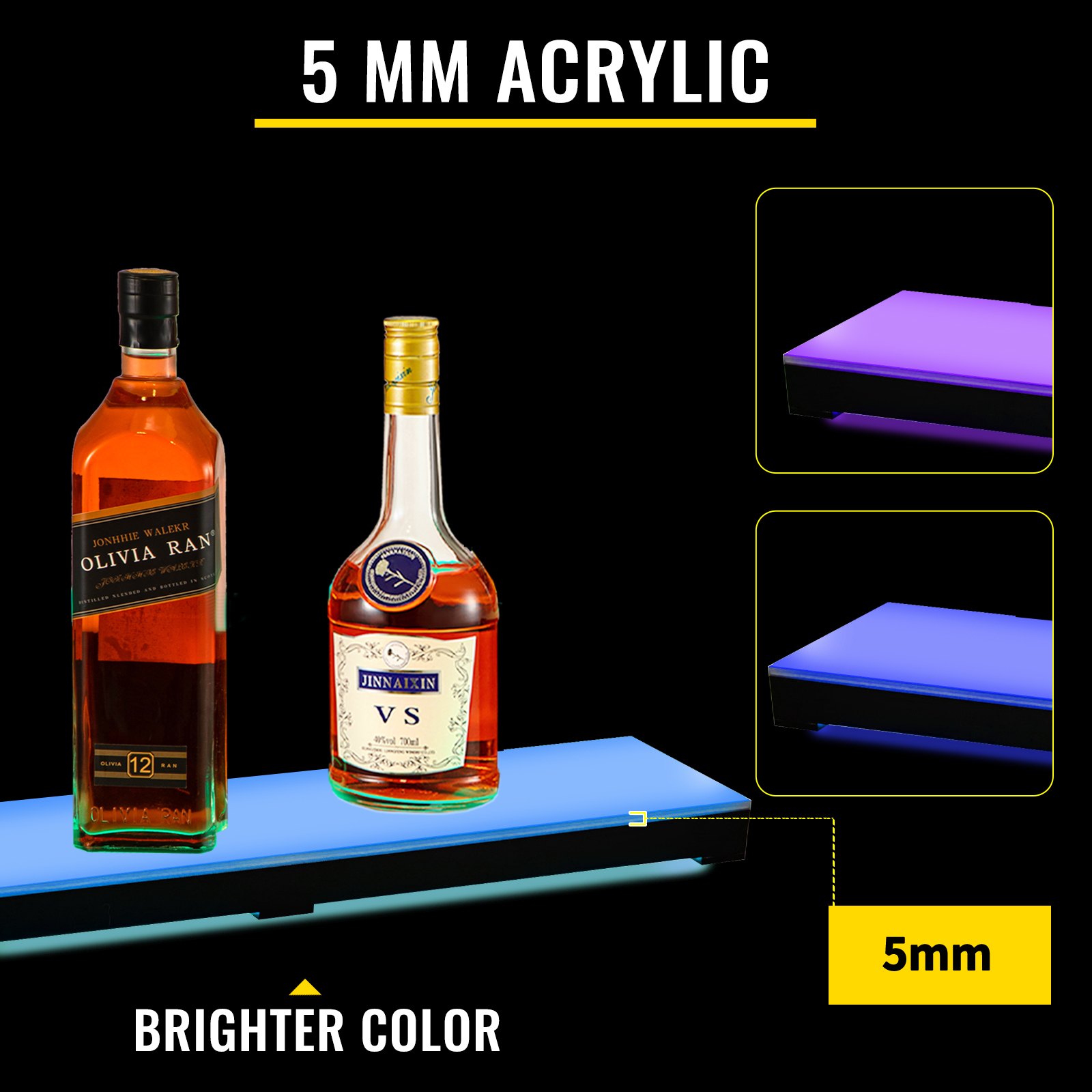 VEVOR LED Lighted Liquor Bottle Display Shelf, 24-inch LED Bar Shelves for Liquor, 1-Step Lighted Liquor Bottle Shelf for Home/Commercial Bar, Acrylic Lighted Bottle Display with Remote & App Control