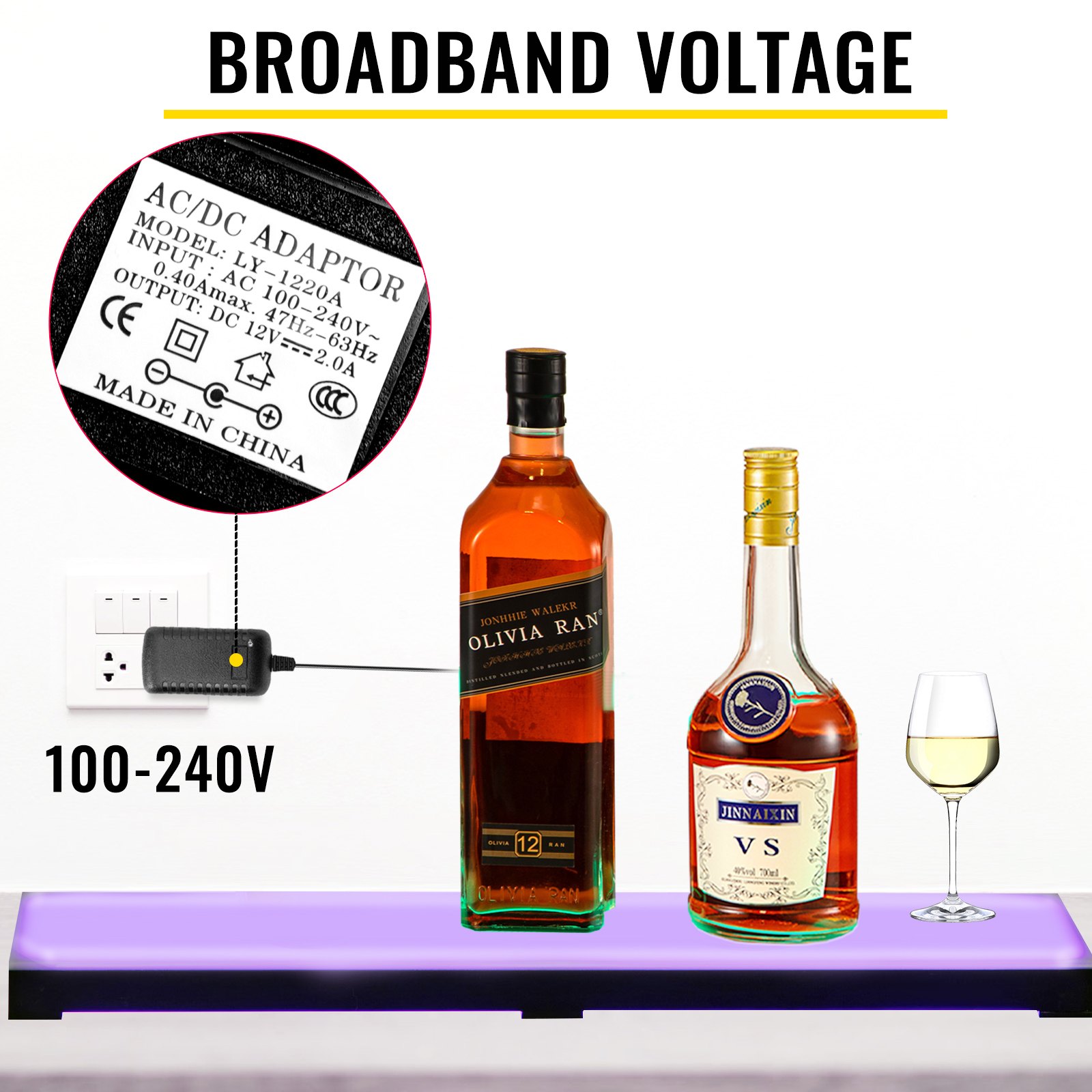 VEVOR LED Lighted Liquor Bottle Display Shelf, 24-inch LED Bar Shelves for Liquor, 1-Step Lighted Liquor Bottle Shelf for Home/Commercial Bar, Acrylic Lighted Bottle Display with Remote & App Control